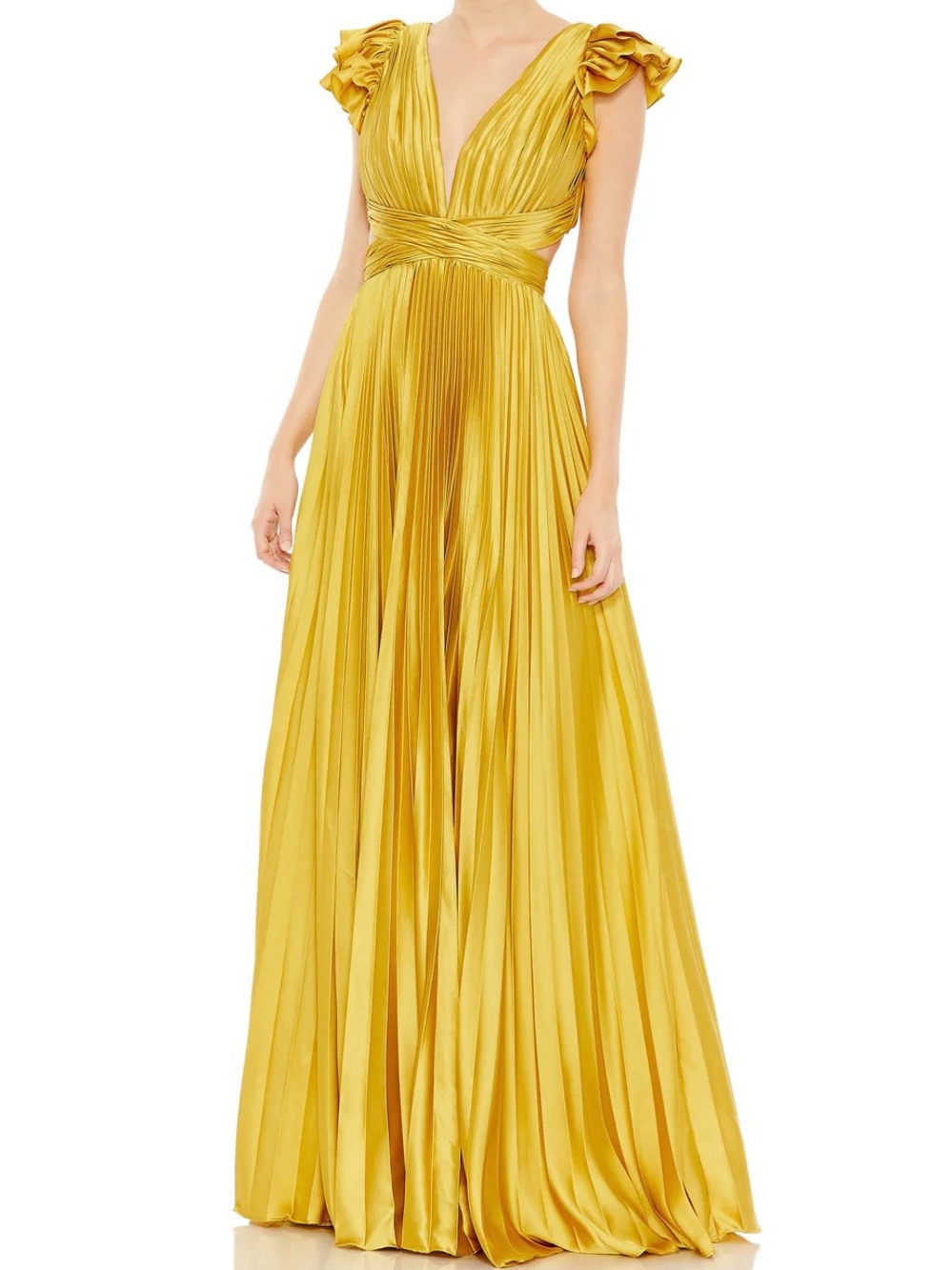 Mac Duggal 26729 Chartreuse Lace-Up Back Pleated Satin Dress